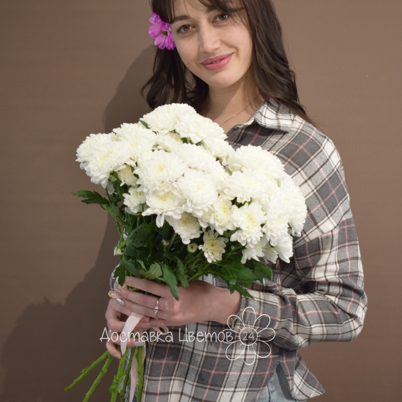 Букет 5 белых хризантем 1