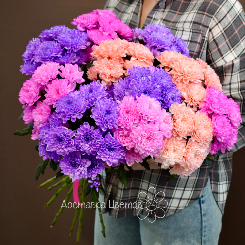 Букет 9 цветных хризантем 1