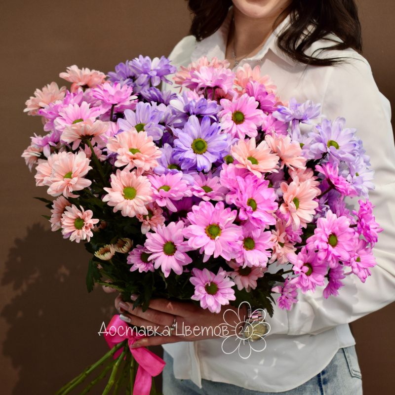 Букет 9 хризантем цветных